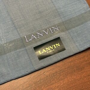 LANVIN Paris Scarf Handkerchief Striped Embroidered Logo Cotton Blue 18"
